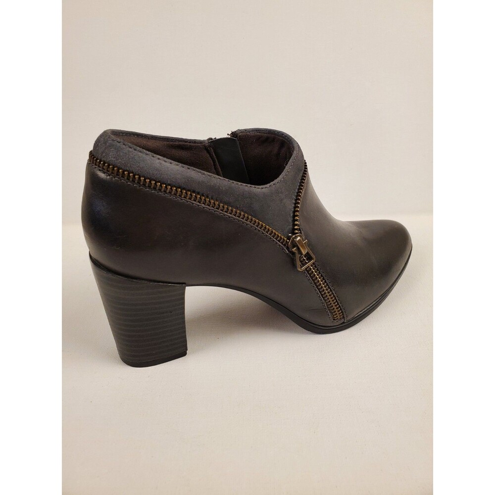 Clark’s Araya Morgan Heeled Bootie Zipper Trim - Size 7 M - Dark Grey/ Brown